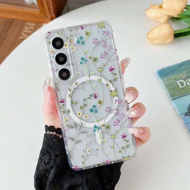 Magnetic Magsafe Case for Samsung S23 FE S22 S24 Ultra Clear Floral Soft Cover