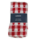 Heart Tea Towels X 2 Red Hearts Shaped Cotton Kitchen Super Absorbent Cloths