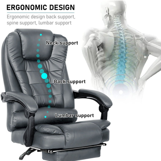 Massage Office Chair Gaming Computer Desk Swivel Recliner Chair Leather Footrest