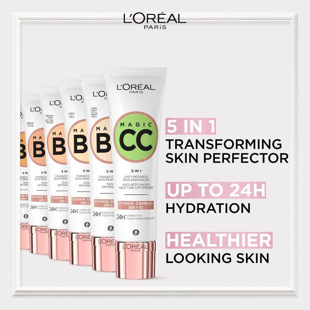 L'Oréal Paris CC Cream, C'Est Magic CC Cream Natural Makeup for Face, Anti-Redness Formula with Vitamin E and Vitamin B5, Lightweight Skin Perfector for Glowing Skin