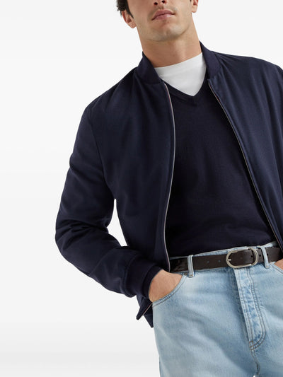 V-Neck Sweater for Men | Ribbed Knit Design in Blue | Casual Wear