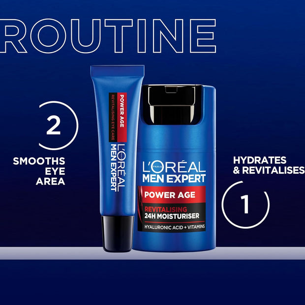 L'Oréal Men Expert Men'S Eye Cream, Hyaluronic Acid Eye Care for Ageing, for Dry & Dull Skin, Power Age, 15Ml