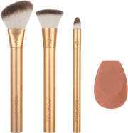 Ecotools Precious Metals Cheek & Eye Highlight Makeup Brush Kit, for Eyeshadow, Blush, & Powder Products, Eco Friendly, Vegan, Cruelty Free Face Brushes, Recycled Aluminum, Chrome, 4 Piece Set