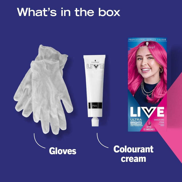 Schwarzkopf  Ultra Brights Shocking Pink Semi-Permanent Hair Dye 093, Pink Hair Dye for Bright or Pastel Hair Colour, Vibrant Colour Lasts up to 15 Washes