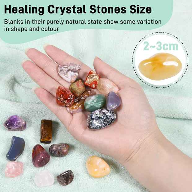Zourglow 18 Pcs Healing Crystals Gemstones Set, Natural Polished Gem Stones, Lucky Pocket Stone for Yoga Balancing, Meditation, Reiki, Anxiety Stress Relief