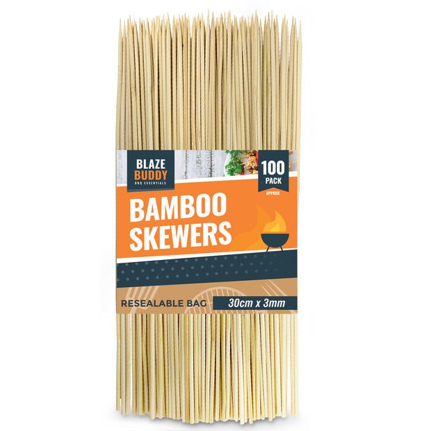 100 Bamboo Skewers 30Cm 12" BBQ Kebab Fruit Chocolate Fondue Grill Wooden Sticks