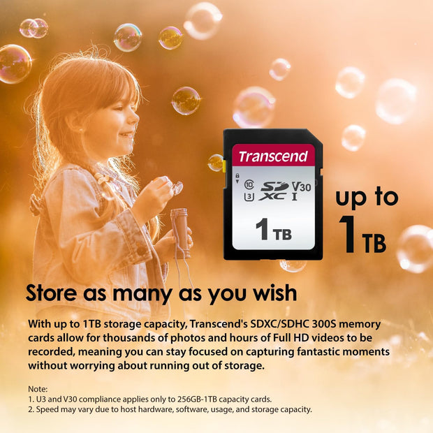 Transcend 8GB SDHC 300S Memory Card UHS- I, C10, U3, V30, 4K, Full HD, up to 95/40 Mb/S (Ideal for Digital Cameras) TS8GSDC300S