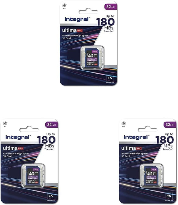 Integral 32GB SD Card 4K Ultra-Hd Video Premium High Speed Memory Card SDXC up to 100Mb/S SDXC V30 UHS-I U3 Class 10 SD Memory Card, Black