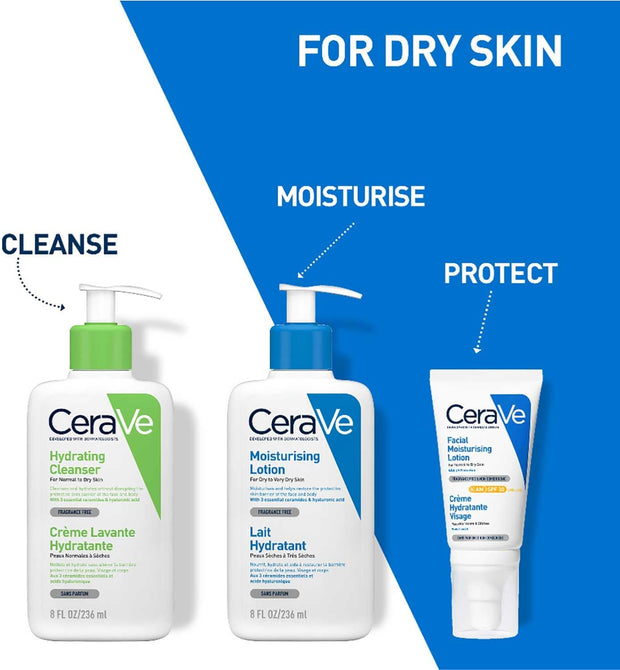 Cerave Moisturising Lotion, Face & Body, with 3 Essential Ceramides & Hyaluronic Acid, for Dry to Very Dry Skin