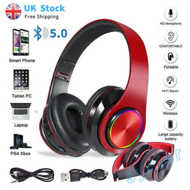 Wireless Bluetooth 5.1 Headphones Noise Cancelling Over-Ear Stereo Earphones UK