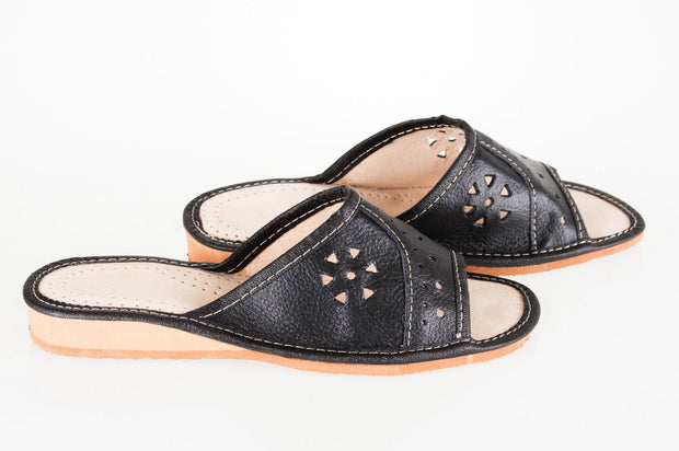 Lady'S Women Flip Flop Leather Slippers Orthopedic Insole Shoes Sandals Black