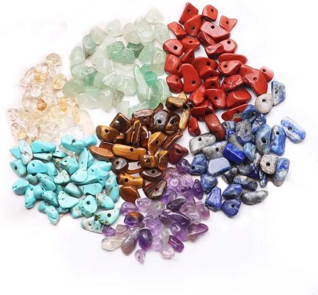 500Pcs 7 Chakra Crystal Chips, 5-8Mm Gemstone Beads, Irregular Natural Crystal Beads for Jewellery Making, Drilled Tumbled Chips for Bracelet Making