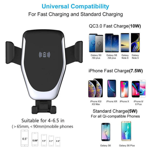 Qi Wireless Fast Charger Car Mount Air Vent Gravity Mobile Phone Holder Charging Stand for Iphone 14 13 12 11 Pro Xiaomi Samsung