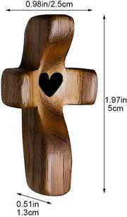Tiardey 2Pcs Wooden Crosses Handheld Wooden Protection Cross Jesus Wooden Heart-Shaped Stress Relief Cross My Heart Encourages Gifts Thumb-Held Cross for Prayer