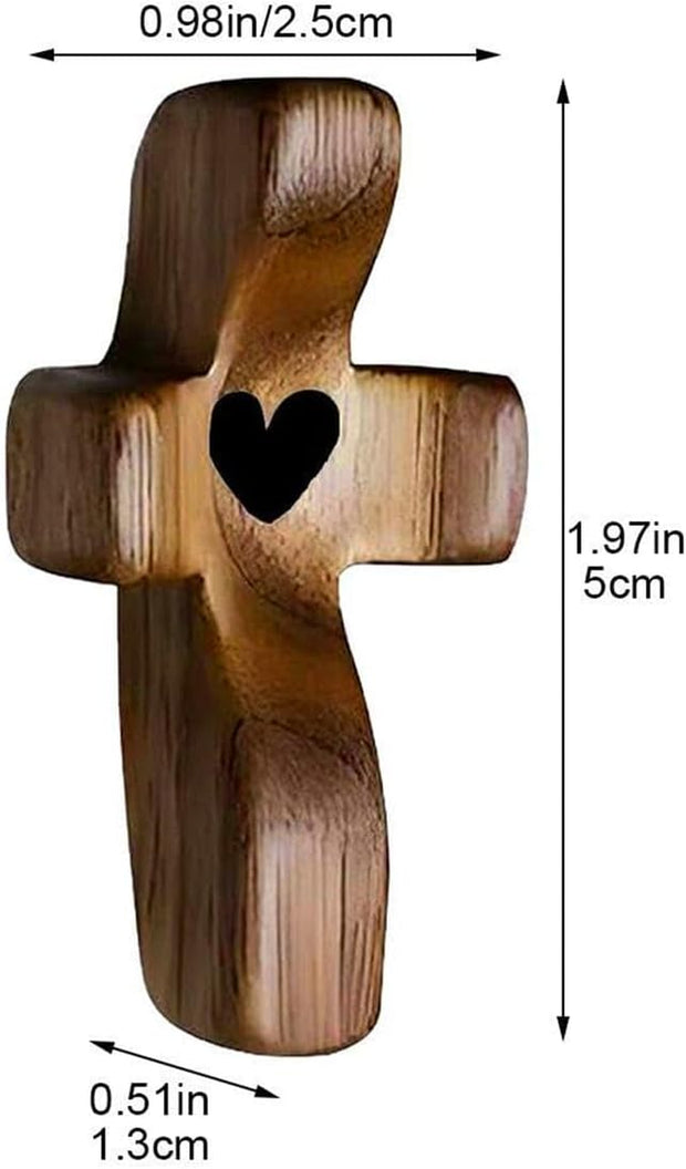 Tiardey 2Pcs Wooden Crosses Handheld Wooden Protection Cross Jesus Wooden Heart-Shaped Stress Relief Cross My Heart Encourages Gifts Thumb-Held Cross for Prayer