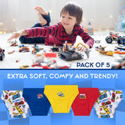 Hot Wheels Boys Underwear Briefs, Comfy Breathable Cotton Pants for Kids - Pack of 5