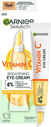 Garnier Eye Cream, with 4% Vitamin C, Brightening Eye Treatment for Dark Circles, Prevents under Eye Bags and Puffiness, Vitamin C*, 15Ml