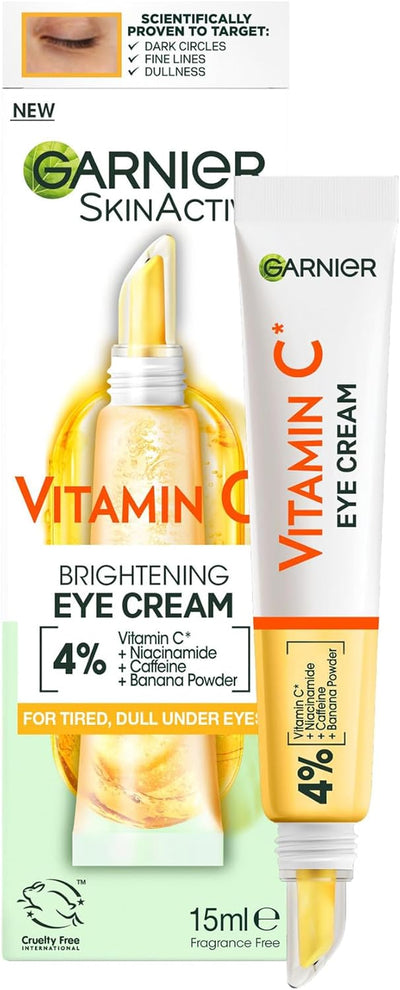 Garnier Eye Cream, with 4% Vitamin C, Brightening Eye Treatment for Dark Circles, Prevents under Eye Bags and Puffiness, Vitamin C*, 15Ml