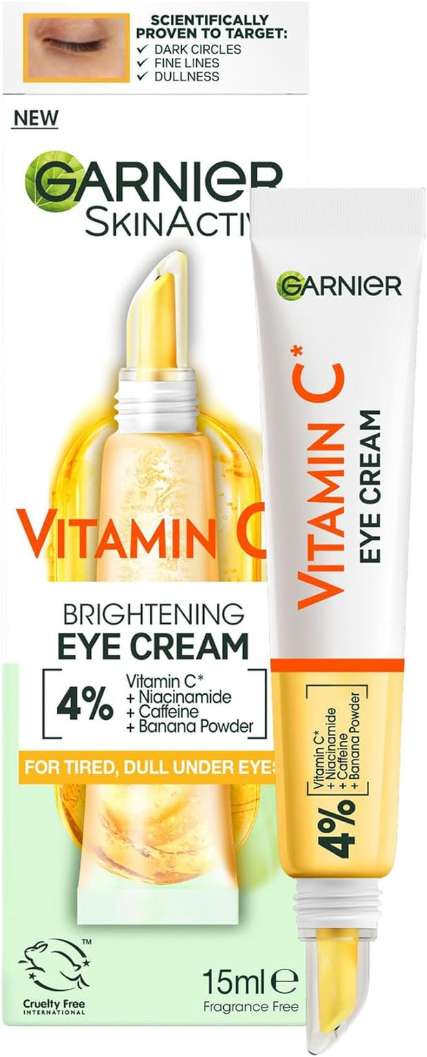 Garnier Eye Cream, with 4% Vitamin C, Brightening Eye Treatment for Dark Circles, Prevents under Eye Bags and Puffiness, Vitamin C*, 15Ml