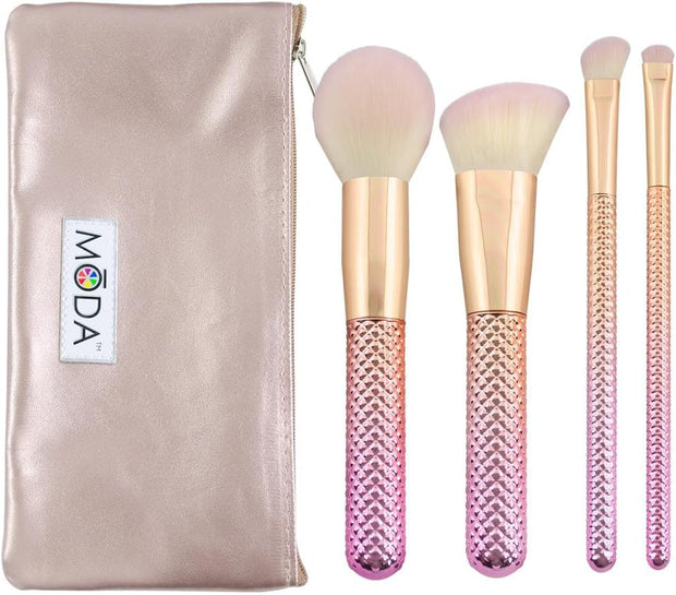 Royal & Langnickel Full Size Metallic Rose Complete Face 5Pc Makeup Brush Set with Pouch, Includes - round Powder, Angle Kabuki, Angle Shader, and Smudger Brushes, Rose` Ombre,Mset-Rck4