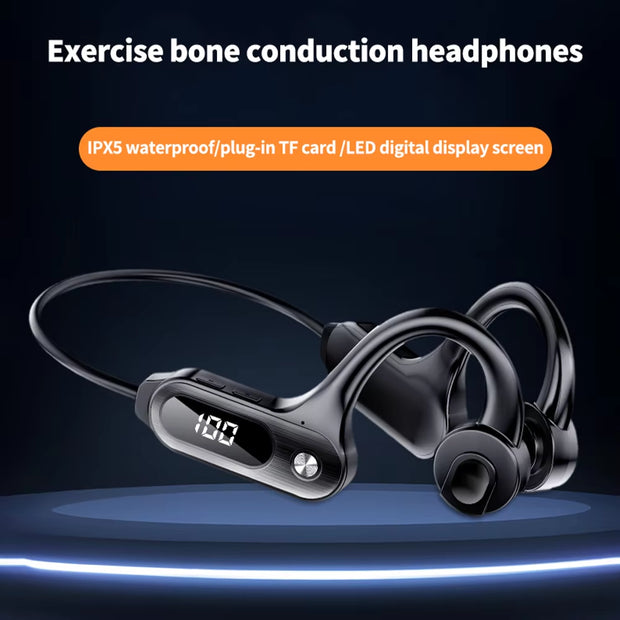 V30 Bone Conduction Wireless Earphone Bluetooth 5.3 Sports Headphone with LED Display Ear-Hanging Headset for Running Exercising