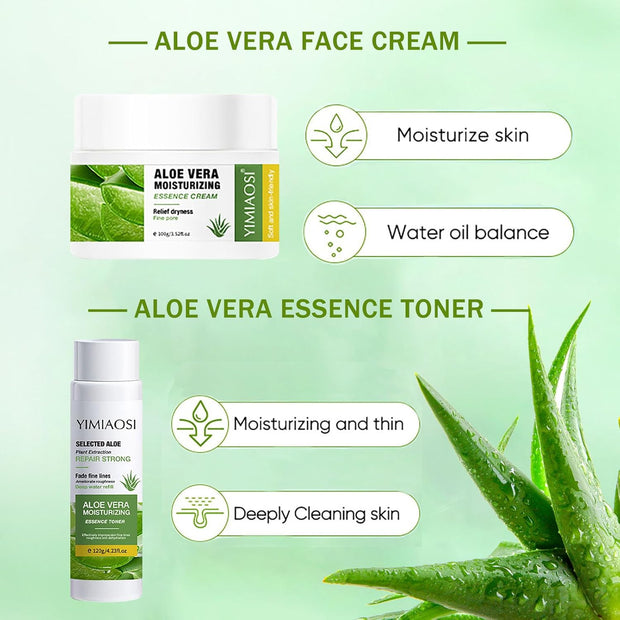 Aloe Vera Facial Kit for Women - 4PCS Aloe Skin Care Sets & Kits - Hydrating Skin Care Set - Pamper Gift for Mum - Gifts for Teenage Girls with Face Cream, Face Toner, Face Lotion and Facial Cleanser