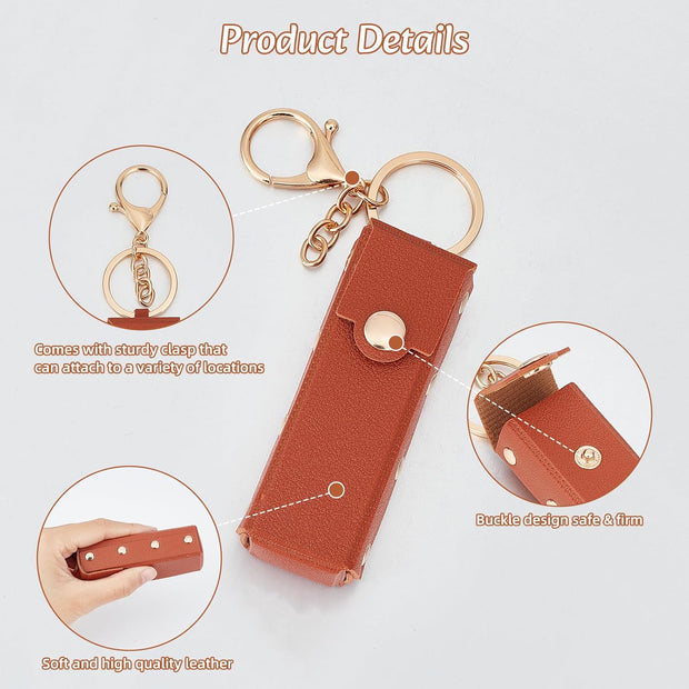 NICENEEDED 2 Pack Lipstick Organizer Keychain, Portable Leather Lipstick Case, Lip Gloss Bag Lip Balm Storage Holder for Women Traveling Lipstick Storage