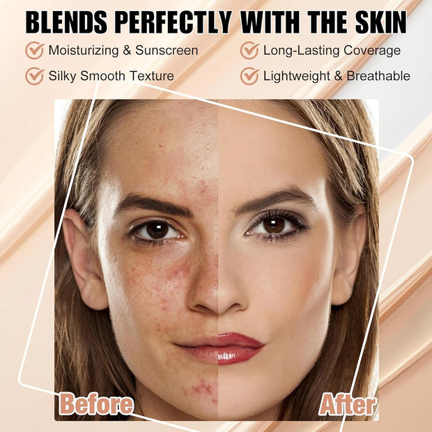 2Pcs Color Changing Foundation Spf15,Seamless Tone-Matching,Long-Lasting Hydration Nourishment, and Sun Protection for All Skin