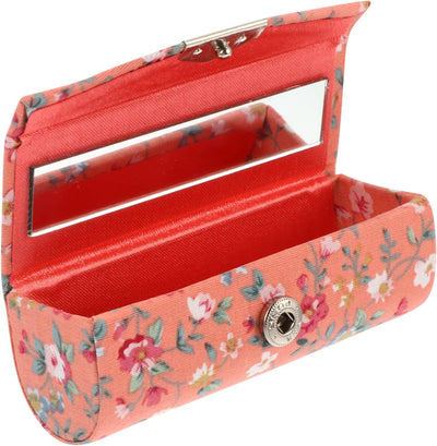 Embroidered Lipstick Box Travel Container Lipstick Holder Lipstick Case for Purse Lipstick for Women Mini Cosmetic Bag Retro Floral Lipstick Case Woman Lip Gloss Box Vintage Mirror