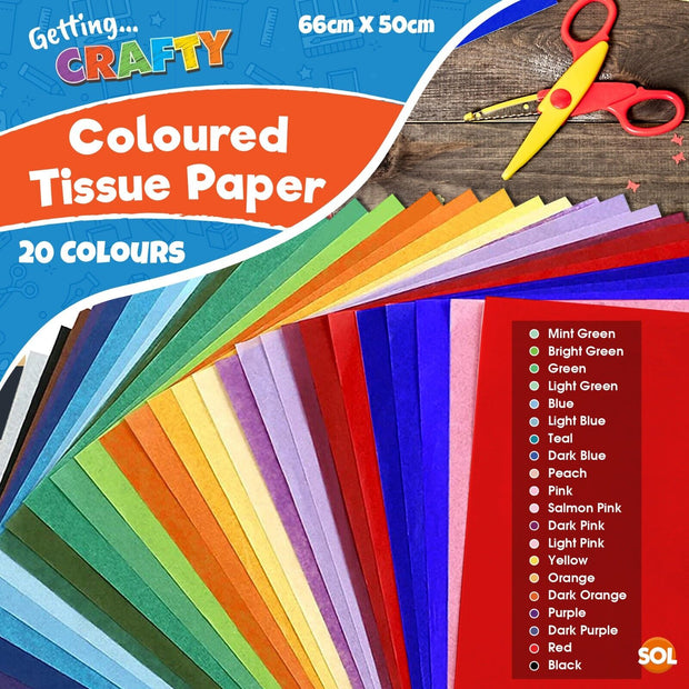 20 Large Multi Coloured Tissue Paper Sheets Assorted Pack Gift Wrapping 50X66Cm