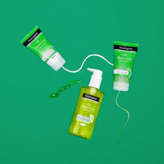 Neutrogena Oil Balancing Face Scrub (1X 150Ml), Purifying and Mattifying Daily Exfoliator with Lime and Aloe Vera, Oil-Free Face Scrub Developed to Rebalance Oily Skin