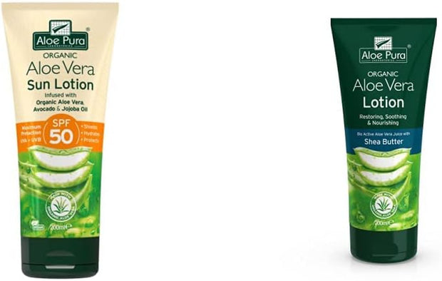 Aloe Pura, Organic Aloe Vera Sun Lotion SPF 50, Natural, Vegetarian, Cruelty Free, Paraben & SLS Free, Long-Lasting Shield, Maximum Protection, 200Ml
