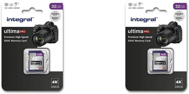 Integral 32GB SD Card 4K Ultra-Hd Video Premium High Speed Memory Card SDXC up to 100Mb/S SDXC V30 UHS-I U3 Class 10 SD Memory Card, Black