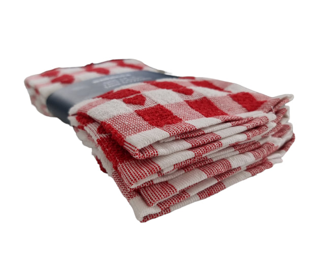 Heart Tea Towels X 2 Red Hearts Shaped Cotton Kitchen Super Absorbent Cloths
