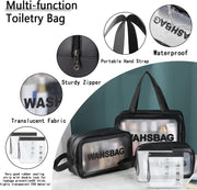 WUBAYI 5Pcs Clear Toiletry Bag, Waterproof PU Makeup Bag with Zipper Handle, Portable Airport Cosmetic Bag for Women & Men, Travel Accessories Wash Bag for Travelling & Holiday (Black)