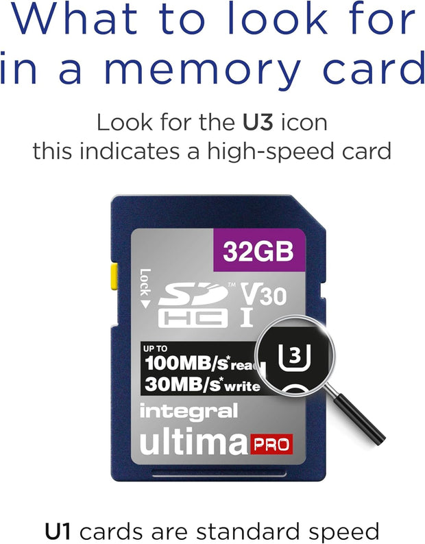 Integral 32GB SD Card 4K Ultra-Hd Video Premium High Speed Memory Card SDXC up to 100Mb/S SDXC V30 UHS-I U3 Class 10 SD Memory Card, Black