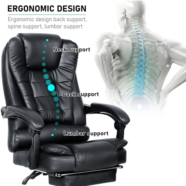 Massage Office Chair Gaming Computer Desk Swivel Recliner Chair Leather Footrest