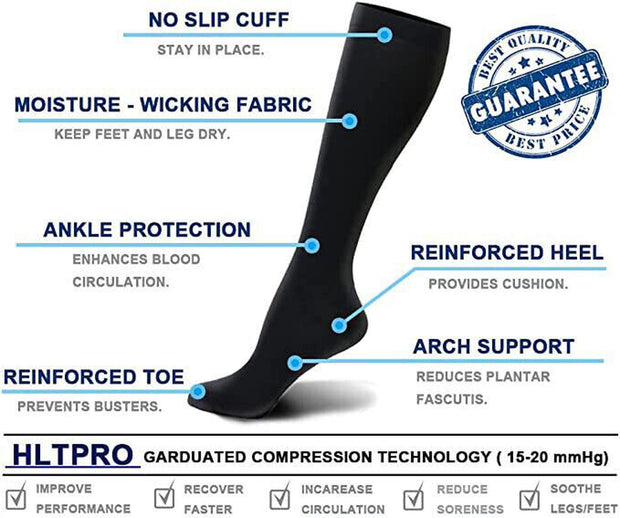 1/2Pair Knee High 20-30Mmhg Compression Graduated Support Socks Men'S Women'S