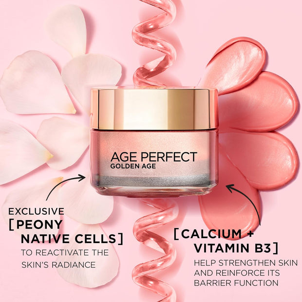 L’Oréal Paris Age Perfect Golden Age Rosy Radiant Eye Cream 50+, Target Dark Circles, Eye Contour Intensely Hydrated, Moisturised and Revitalised, Peony Native Cells, Calcium and Vitamin B3, 15Ml