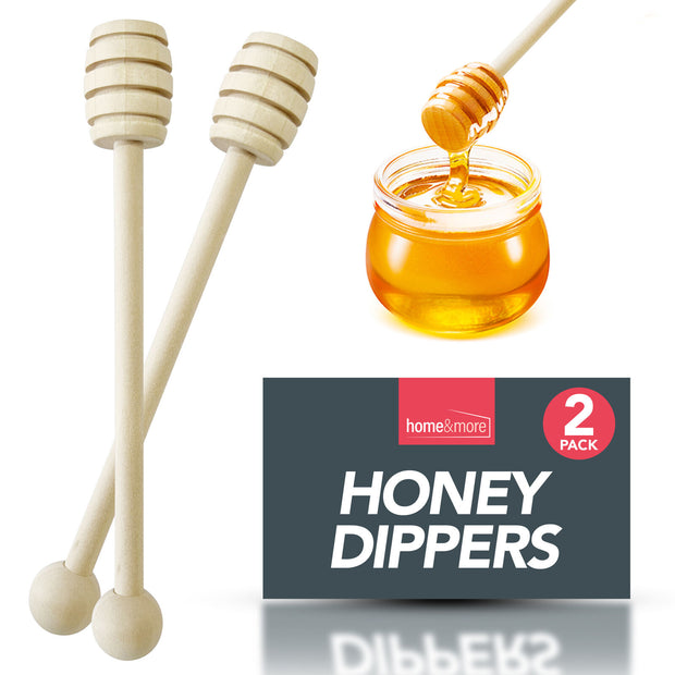 2Pk Wooden Honey Spoon 16Cm Syrup Pot Wood Dipper Drizzler Stick Server Kitchen