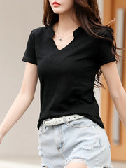 2024 Summer Bamboo Cotton T-Shirt Cotton Women V-Neck Soft Tshirts Female Basic Fashion Classic S-3XL Ladies Tops