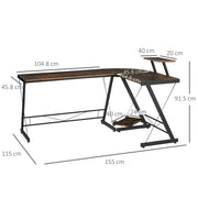 L Shaped Home Office Desk Gaming Workstation with Shelf & CPU Stand Brown