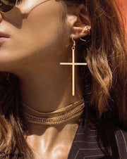 Infinity Large Cross Women Teen Girls Gold Hippie Christian Dangle Drop Earrings