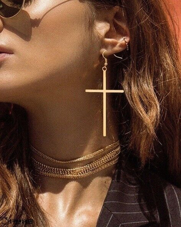 Infinity Large Cross Women Teen Girls Gold Hippie Christian Dangle Drop Earrings