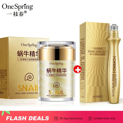 Snail Face Cream + Retinol Eye Massage Roller Serum 2Pcs Moisturizing Eye Bag Face Cream Korean Skin Care Products