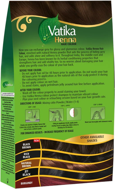 Vatika Henna Dark Brown Hair Colour Powder - 60G(6 X 10G Sachets),Goodness of Natural Henna, 100% Ammonia-Free & Grey Coverage, Protects & Gives Shine