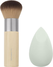 Blend + Blur Makeup Brush and Sponge Duo, Makeup Blending Sponge & Foundation Brush, for Liquid & Cream Products, Cloud Skin, Eco Friendly, Latex-Free, Cruelty Free, & Vegan, 2 Count