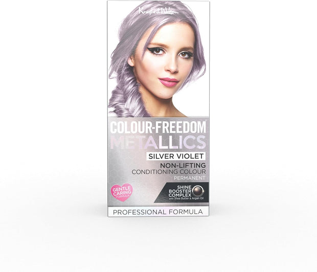 Colour Freedom Metallic Permanent Silver Violet Conditioning Hair Dye. Infused with Shea Butter and Argan Oil for Ultra Glossy Conditioned Hair. 100% Grey Coverage. by Knight & Wilson.