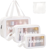 WUBAYI 5Pcs Clear Toiletry Bag, Waterproof PU Makeup Bag with Zipper Handle, Portable Airport Cosmetic Bag for Women & Men, Travel Accessories Wash Bag for Travelling & Holiday (Black)