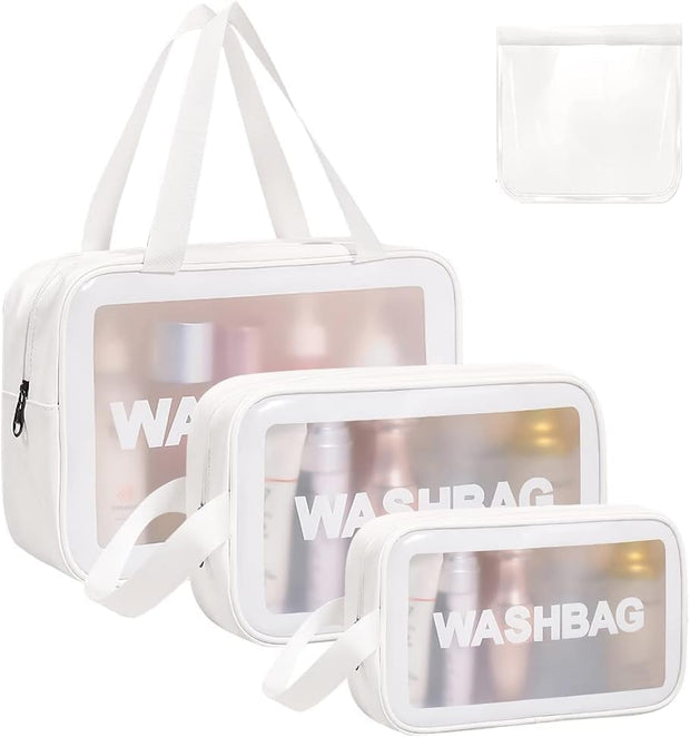 WUBAYI 5Pcs Clear Toiletry Bag, Waterproof PU Makeup Bag with Zipper Handle, Portable Airport Cosmetic Bag for Women & Men, Travel Accessories Wash Bag for Travelling & Holiday (Black)